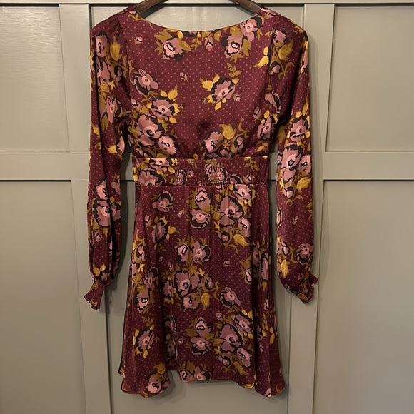 Free People Floral Long Sleeve Dress - Burgundy and Yellow - Picture 7 of 10